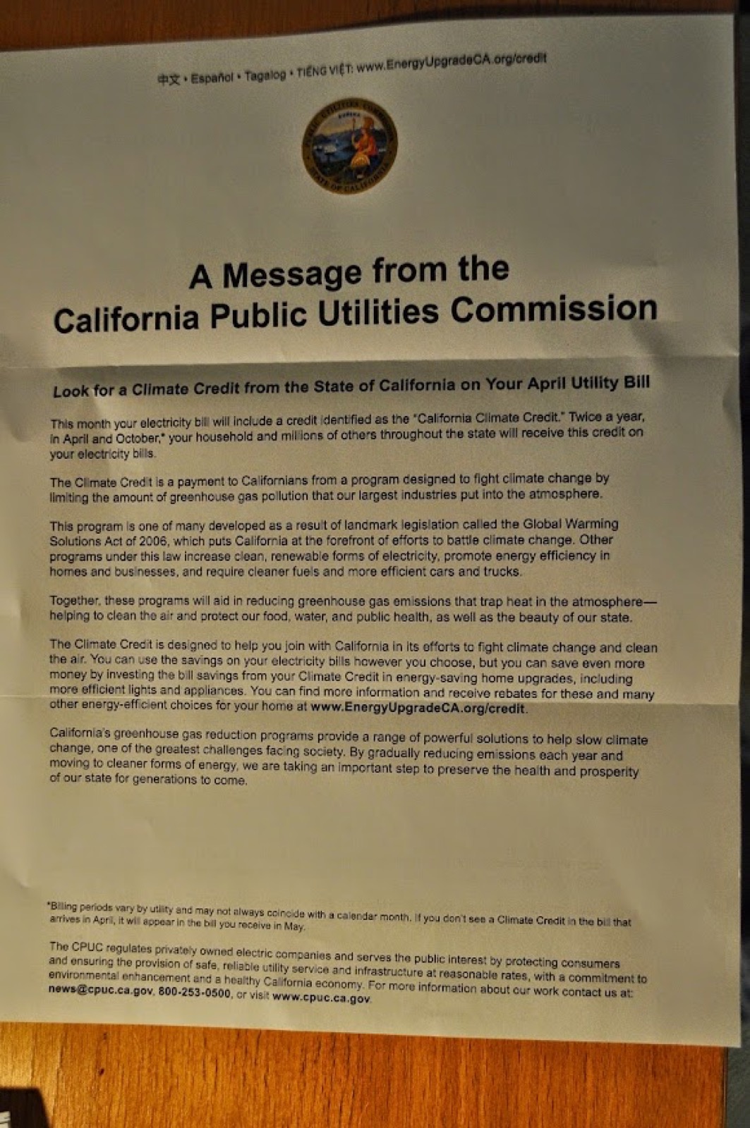 California Climate Credit & Energy Upgrade California Program